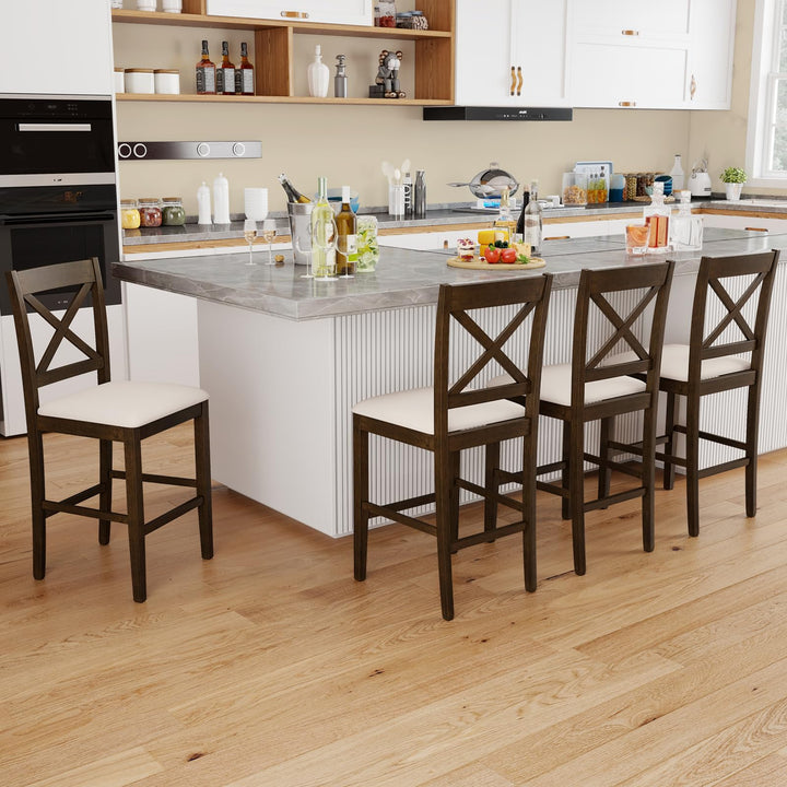 Giantex 24" Farmhouse Bar Stools | Cross Back Counter Height Chairs with Padded Linen Upholstered Seat (2/4)