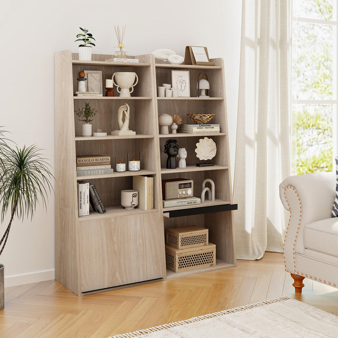 Giantex 6-Tier Bookcase, Freestanding Ladder Bookshelf with 2 Adjustable Shelves &amp; Flip Up Door