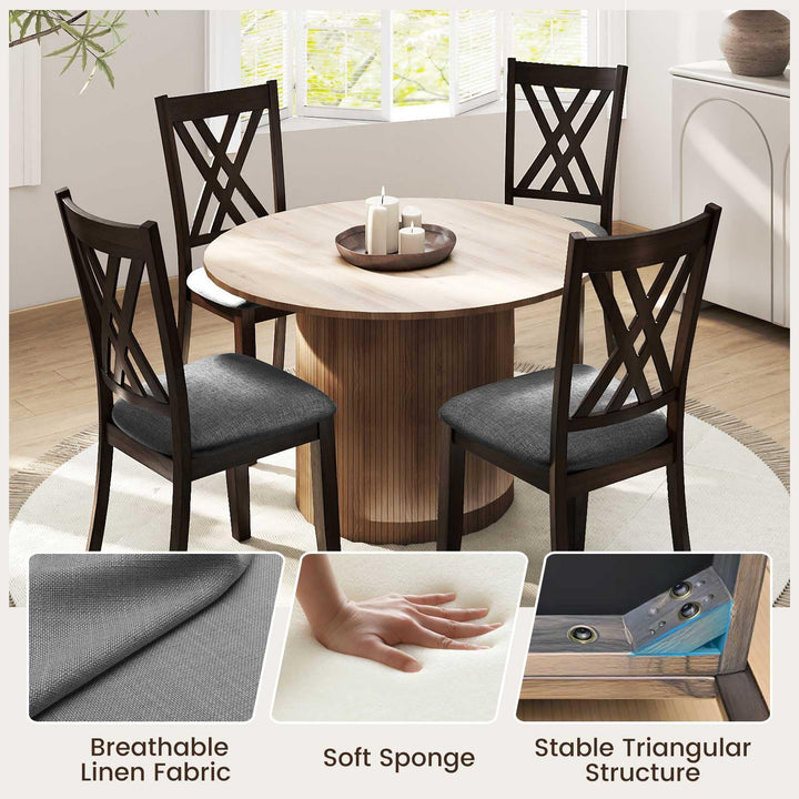 Giantex Linen Fabric Upholstered Wooden Dining Chair Set of 2/4 with Rubber Wood Frame for Dining Room
