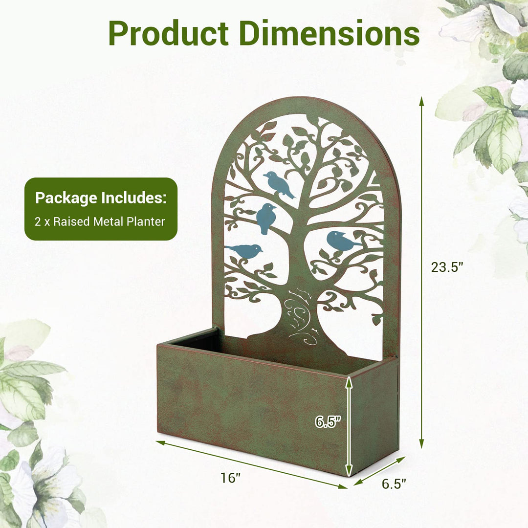 Giantex Raised Garden Bed Set of 2 - Wall-Mounted &amp; Freestanding Decorative Planter Boxes with Trellises