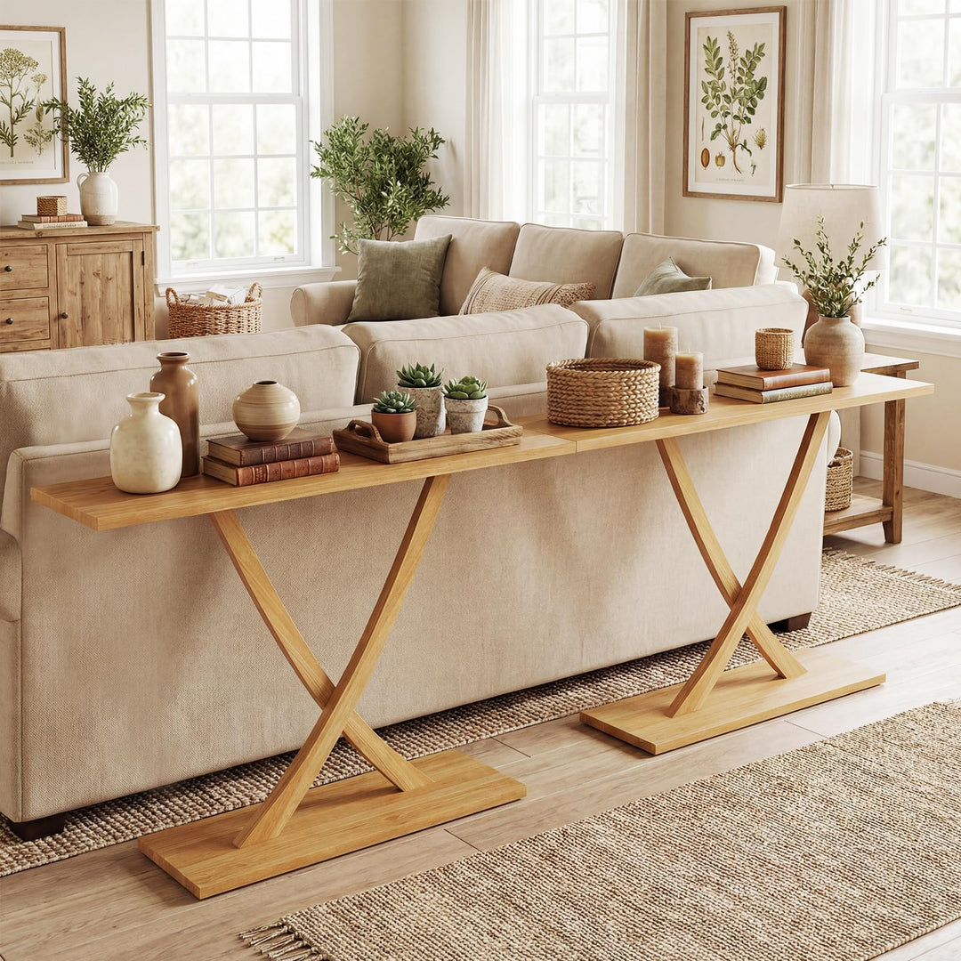 Giantex 57" Solid Wood Console Table Narrow Long Entryway Table