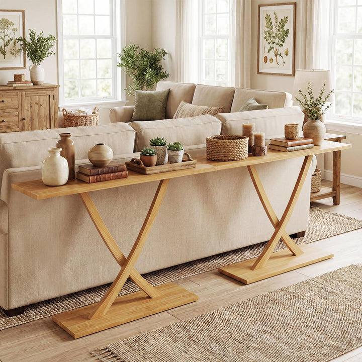 Giantex 57" Solid Wood Console Table Narrow Long Entryway Table