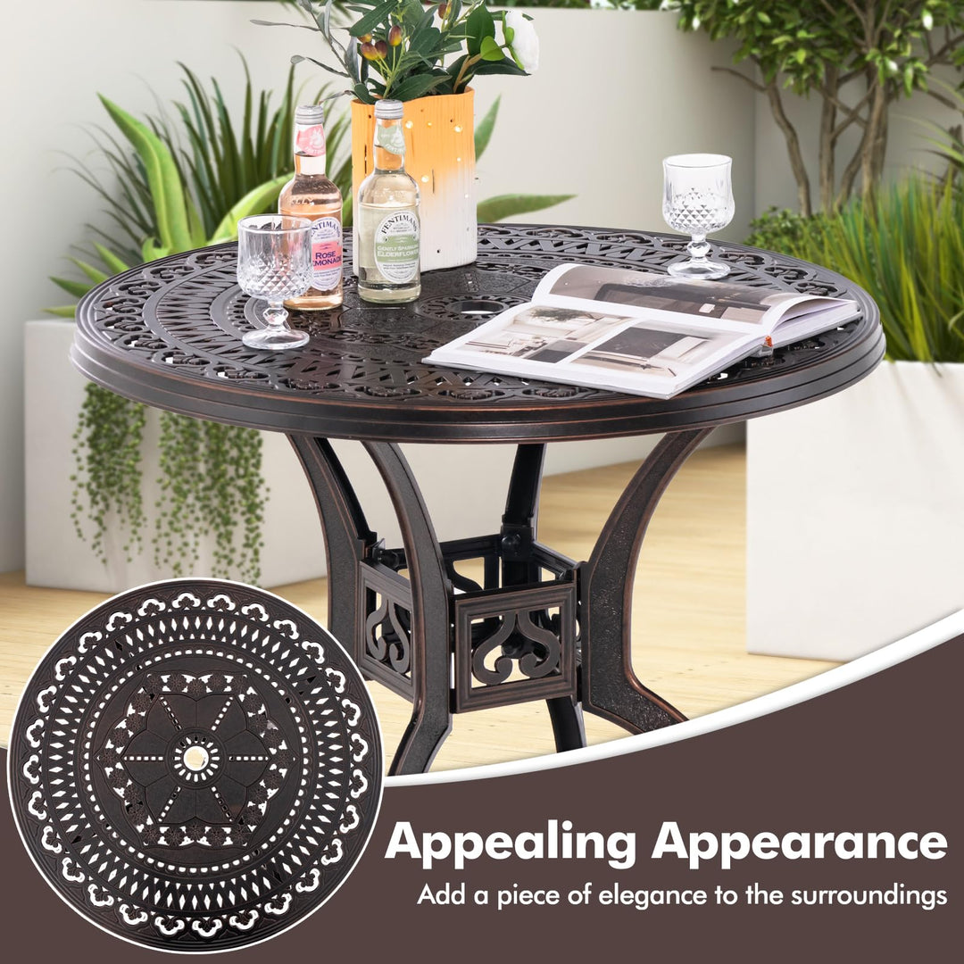 Giantex 31.5" Patio Bistro Table, Cast Aluminum Table Side Table with 2" Umbrella Hole &amp; Adjustable Footpads