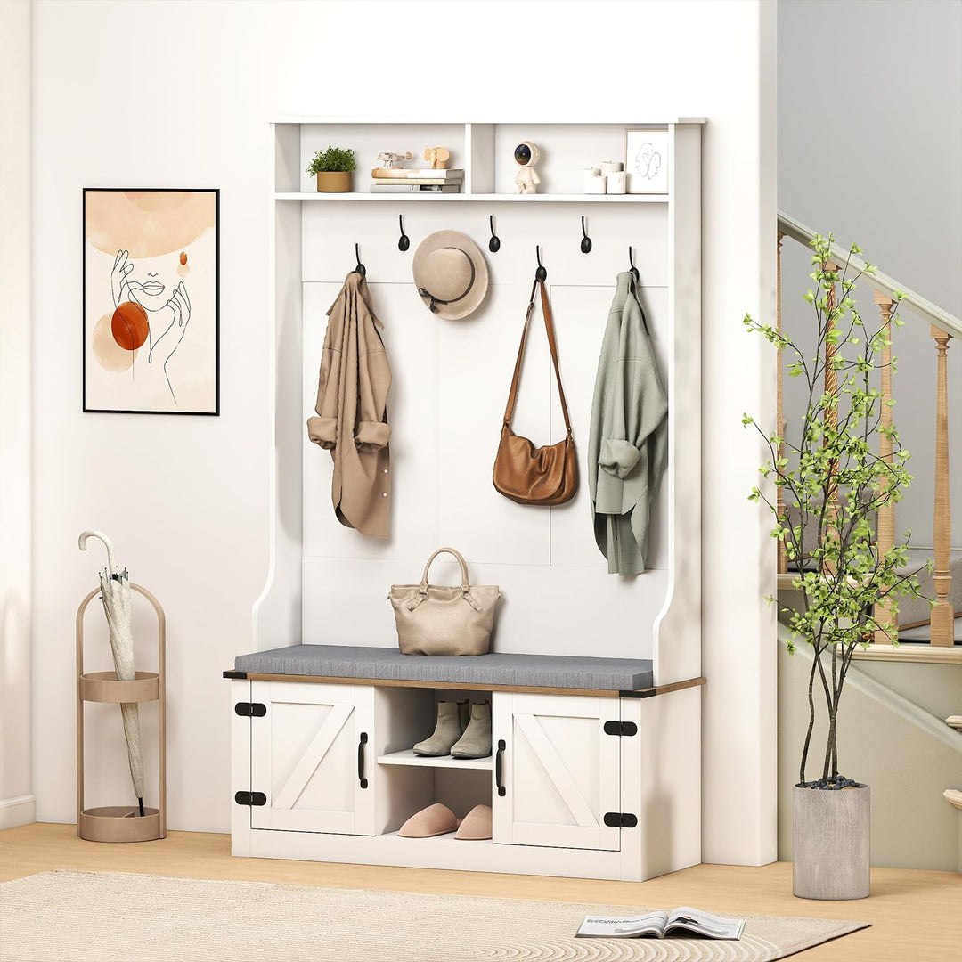 Giantex 4-in-1 Hall Tree with Bench and Shoe Storage 68.5" Tall Coat Rack