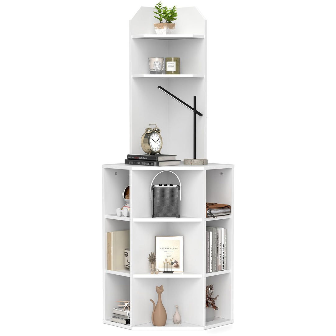 Giantex 6-Tier Corner Shelf with Charging Station, 63" Tall Corner Bookshelf with 2 USB Ports &amp; 2 Outlets