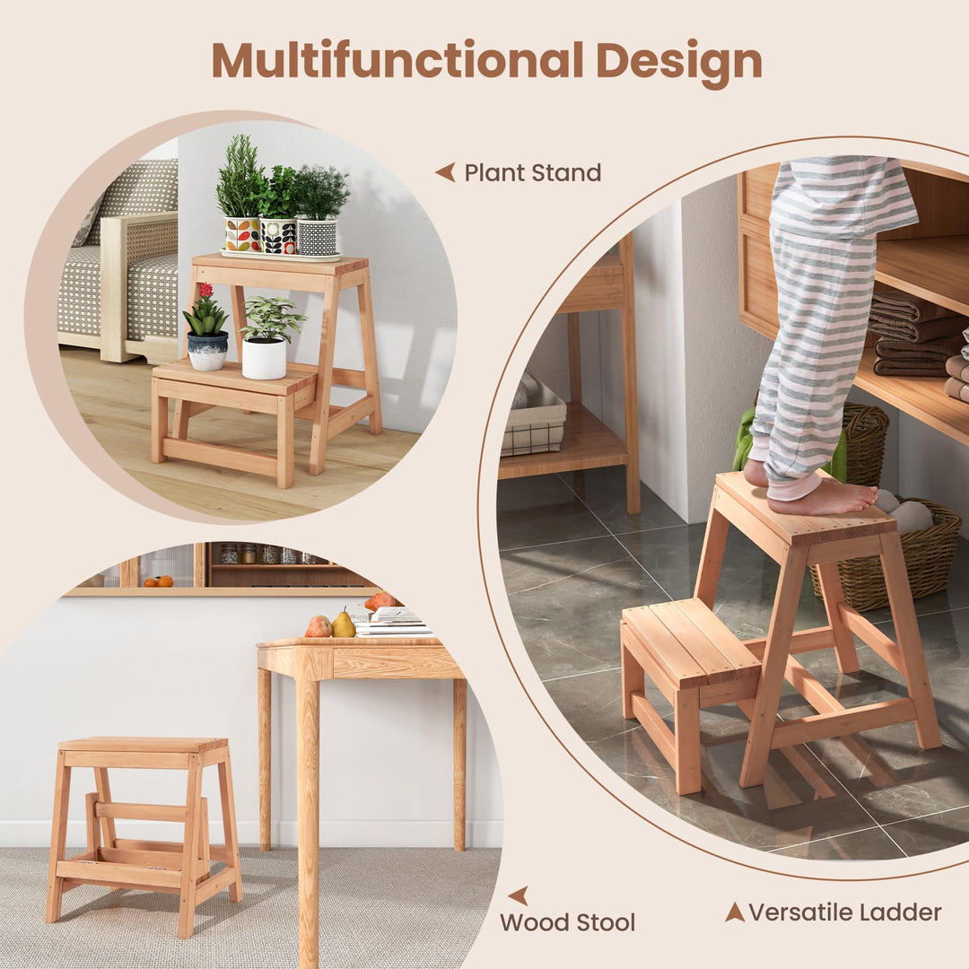 Giantex Folding Step Stool, Wooden 2-Step Stool for Kids &amp; Adults, Holds up to 550Lbs
