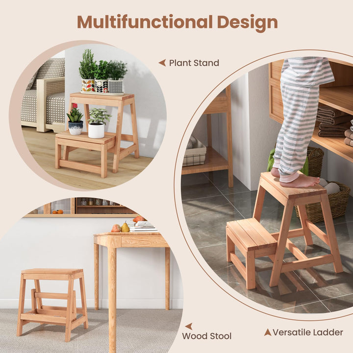 Giantex Folding Step Stool, Wooden 2-Step Stool for Kids &amp; Adults, Holds up to 550Lbs