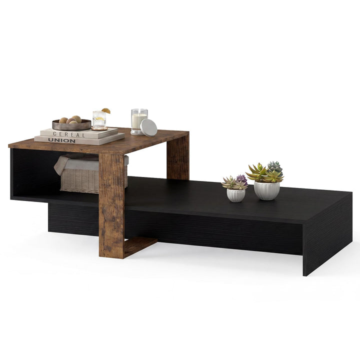 Giantex 2-Tier Coffee Table | Modern Irregular Center Table with Open Storage Shelf