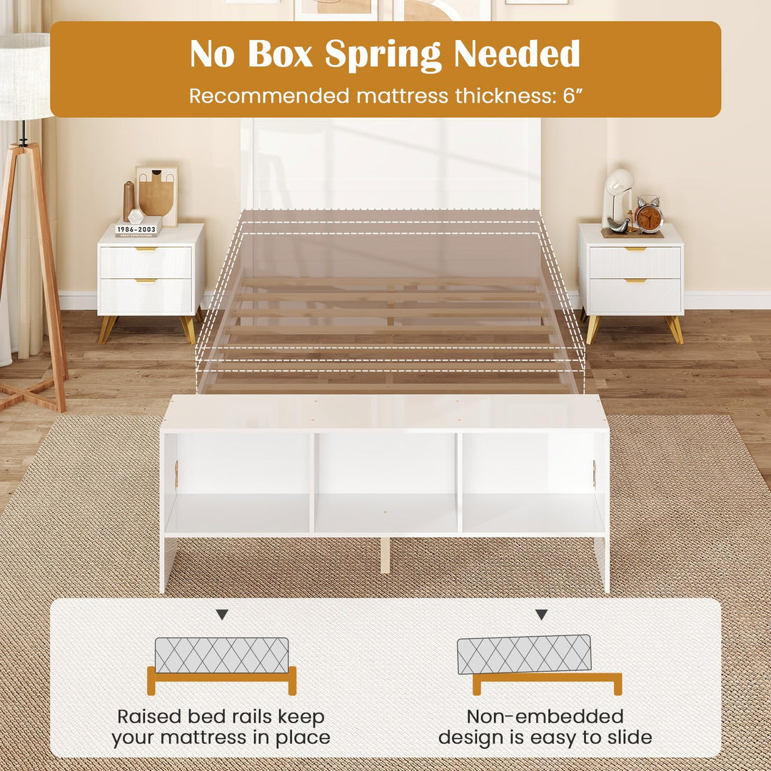 Giantex Full/Twin Size Bed Frame with Storage Headboard &amp; Footboard