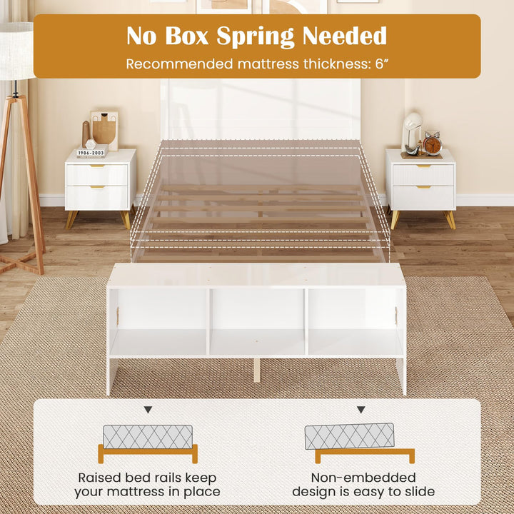Giantex Full/Twin Size Bed Frame with Storage Headboard &amp; Footboard