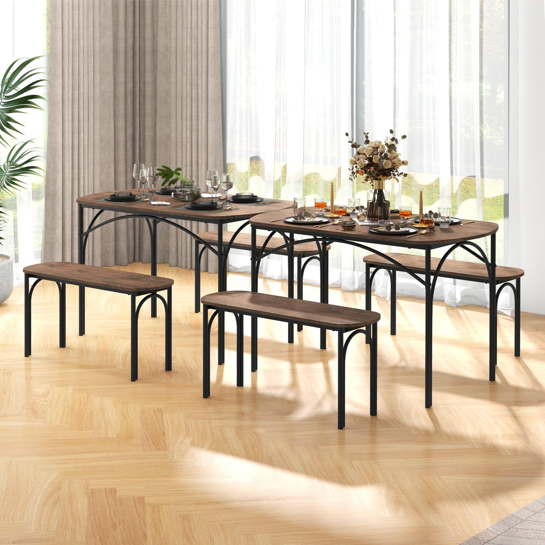 Giantex Dining Table Set for 4, Modern Oval Kitchen Table Set with 2 Benches, Metal Frame