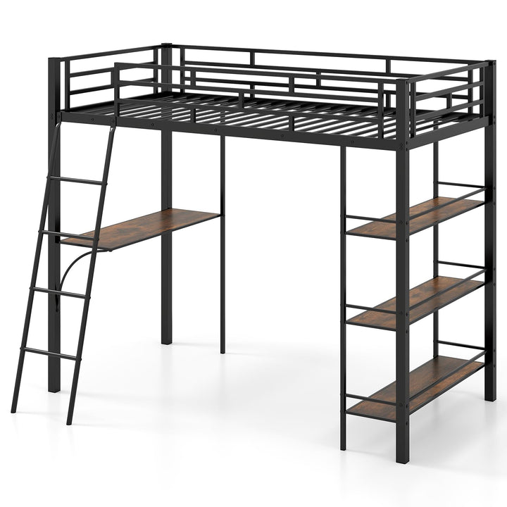 Giantex Twin Size Loft Bed with Desk &amp; Shelves for Kids