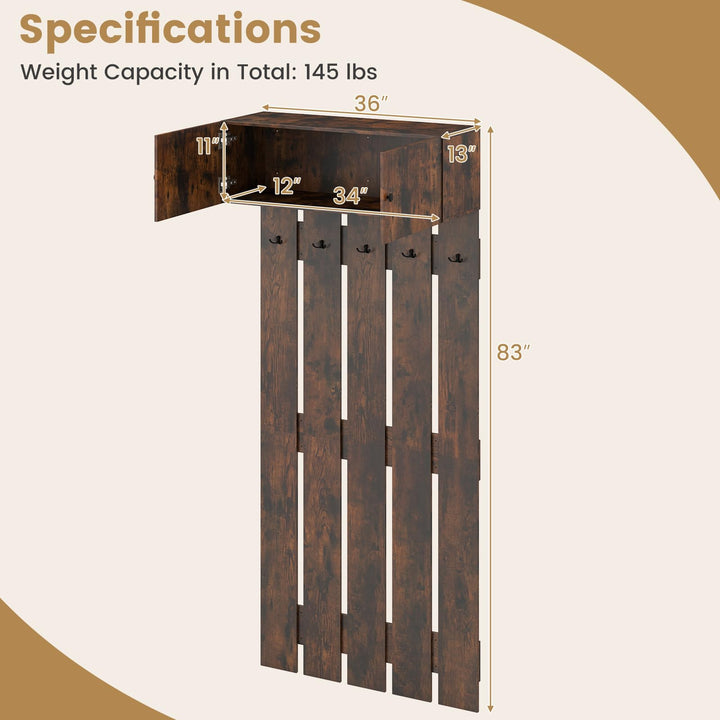 Giantex Wall Mounted Coat Rack 2-in 1 Hall Tree w/ 5 Double Hooks &amp; 2-Door Cabinet