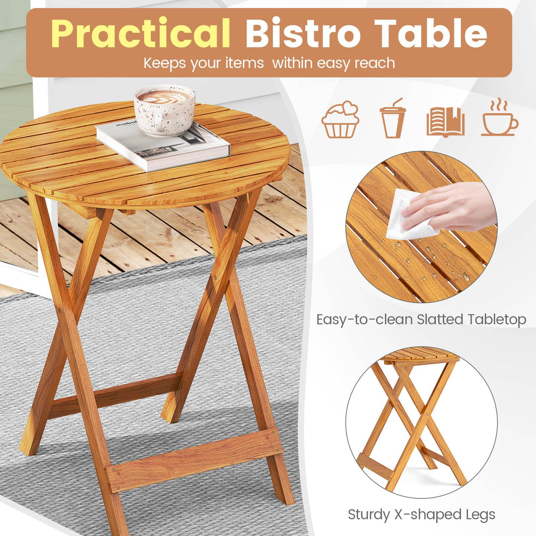 Giantex Patio Bistro Set 3 Pieces, Outdoor Acacia Wood Folding Table &amp; Chairs Set with 2 Padded Cushions
