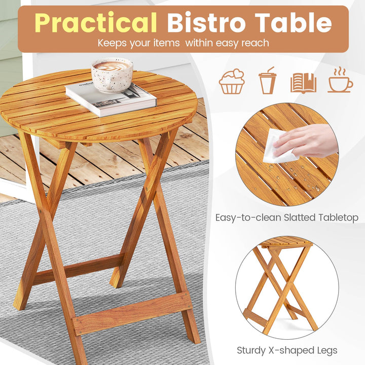 Giantex Patio Bistro Set 3 Pieces, Outdoor Acacia Wood Folding Table &amp; Chairs Set with 2 Padded Cushions