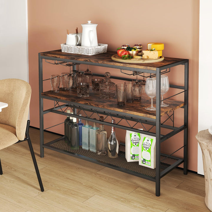 Giantex 4-Tier Wine Rack Table - 7-Bottle Wine Bar Cabinet w/ 4 Wine Racks &amp; 16 Glasses Holder