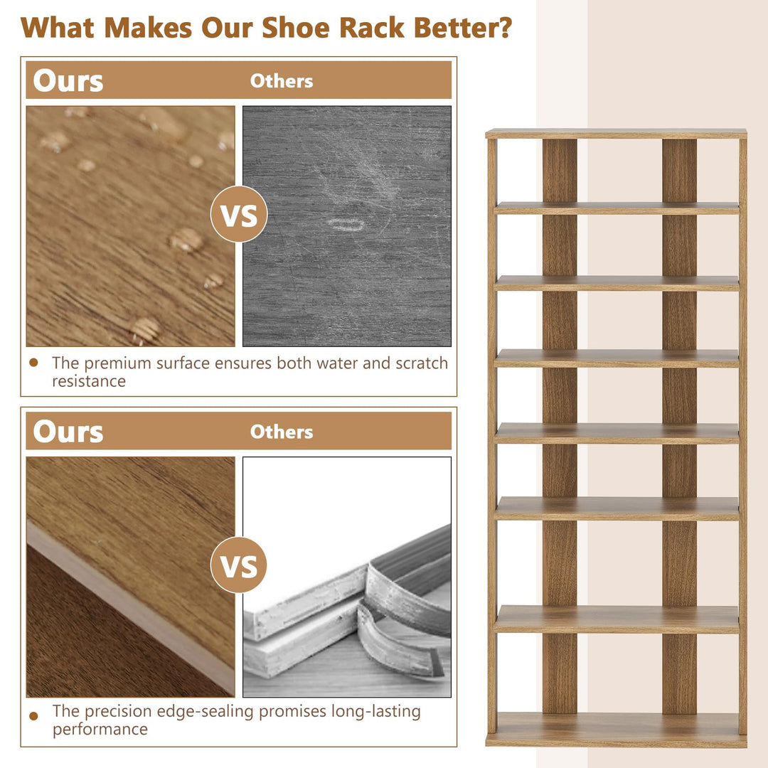 Giantex 8-Tier Wooden Shoe Rack Patented Double Row Shoe Organizer for 16 Pairs
