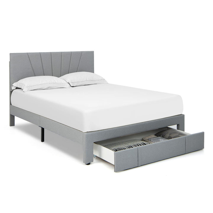 Giantex Upholstered Queen Bed Frame with Drawer, Modern Platform Bed with Storage &amp; Adjustable Headboard