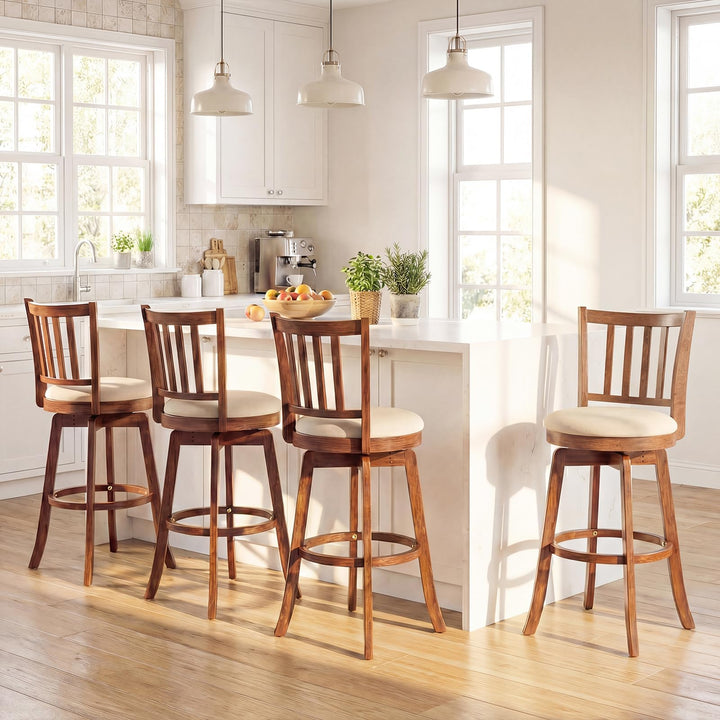 Giantex 30.5" Swivel Bar Stools Set of 2/4 with Rubber Wood Legs &amp; Footrest &amp; Upholstered Seat