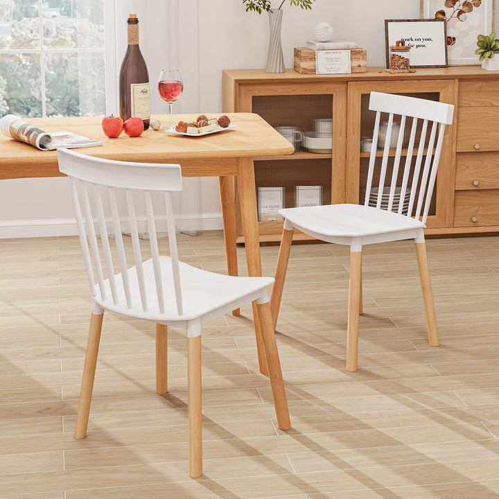 Giantex Set of 4 Windsor Dining Chairs White, Modern Kitchen Chairs w/Spindle Backs &amp; Curved Seats