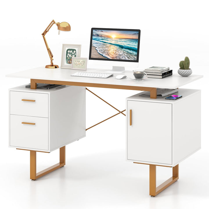 Giantex Computer Desk with Drawers &amp; Cabinet, 51” Long Home Office Desk with Floating Desktop &amp; Metal Frame