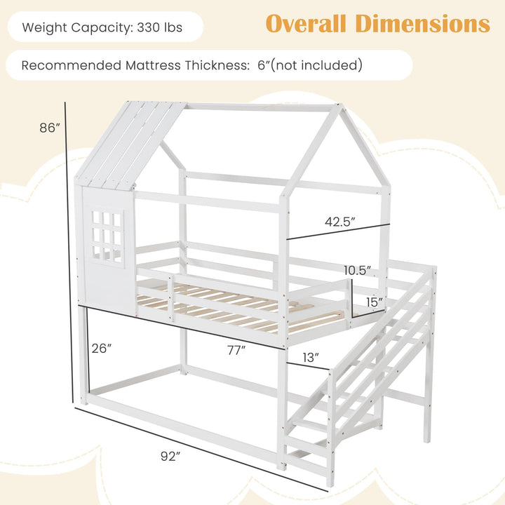 Giantex Twin Bunk Beds with Stairs, Floor House Bed with Roof &amp; Window