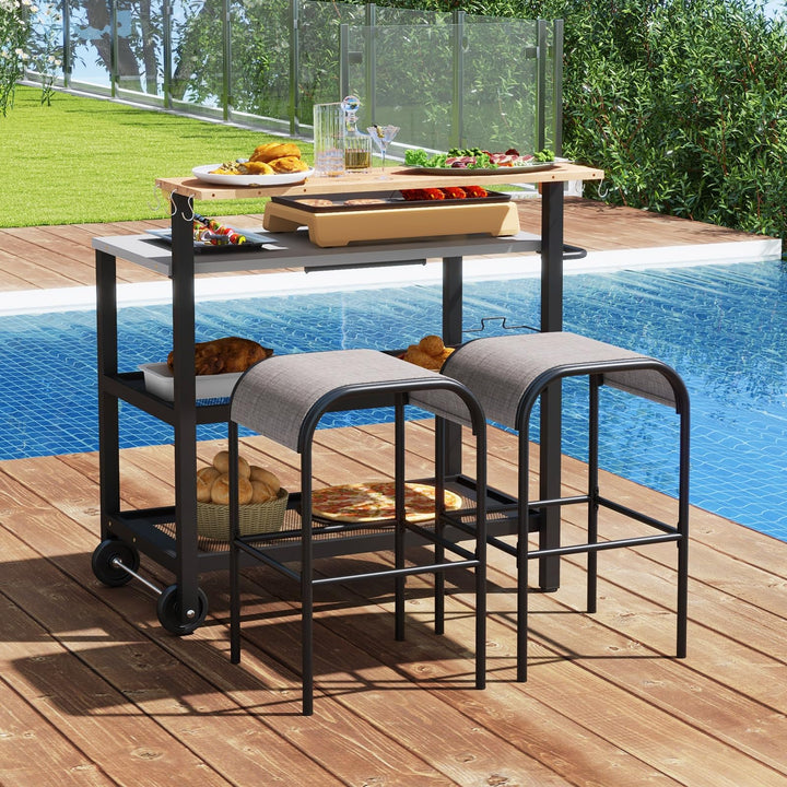 Giantex Outdoor Grill Cart - Pizza Oven Stand with Flip up Bar Table, 4-Shelf Food Prep Cooking Station with Hooks
