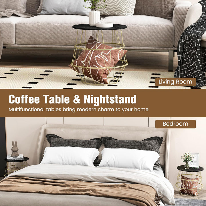 Giantex Round Coffee Table, Faux Marble Side End Table with Gold Metal Frame &amp; Removeable Top