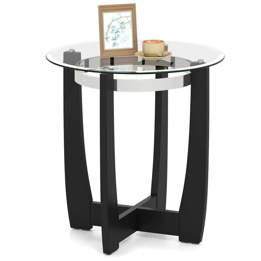 Giantex Round Glass End Table - 24’’ Side Table with Tempered Glass Top