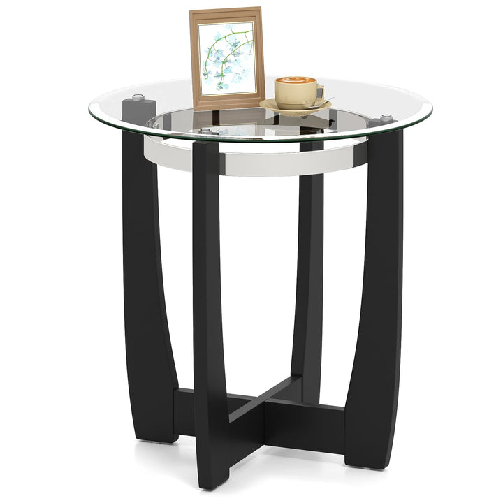 Giantex Round Glass End Table - 24’’ Side Table with Tempered Glass Top