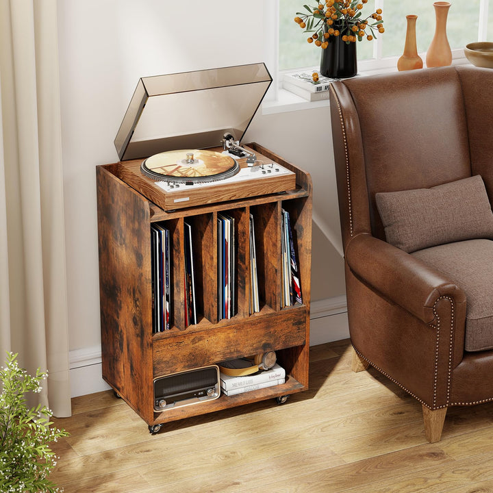 Giantex Record Player Stand Rolling Turntable Stand with Drawer &amp; Lockable Wheels