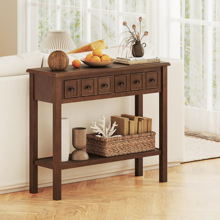 Giantex 38" Narrow Console Table with 2 Drawers &amp; Bottom Open Shelf