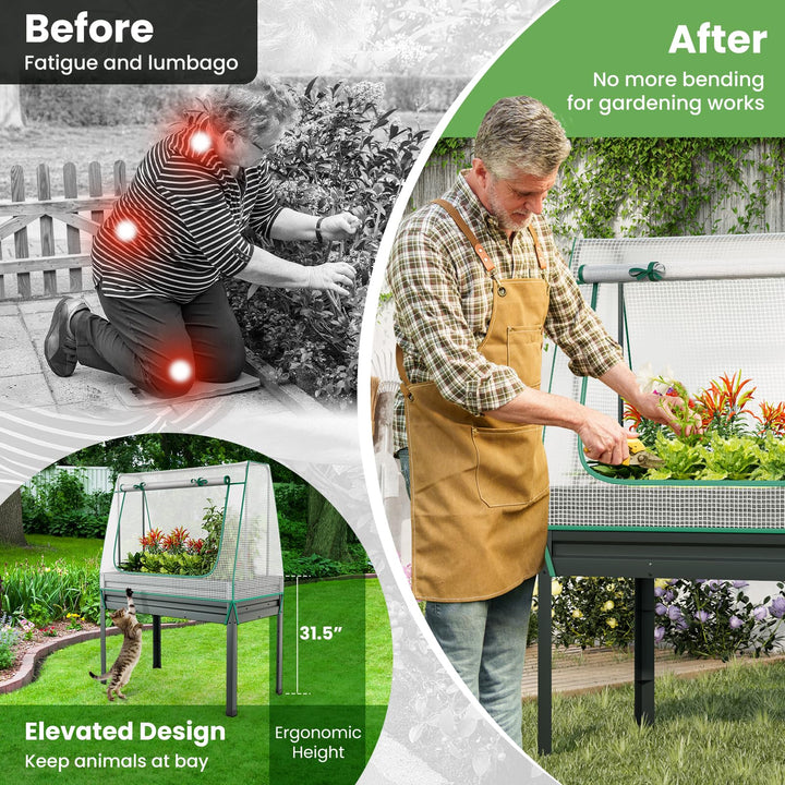 Giantex 3-in-1 Raised Garden Bed with Greenhouse Cover &amp; Trellis Rope,  46”x23.5”x59” Raised Bed for Flower Herb Vegetable