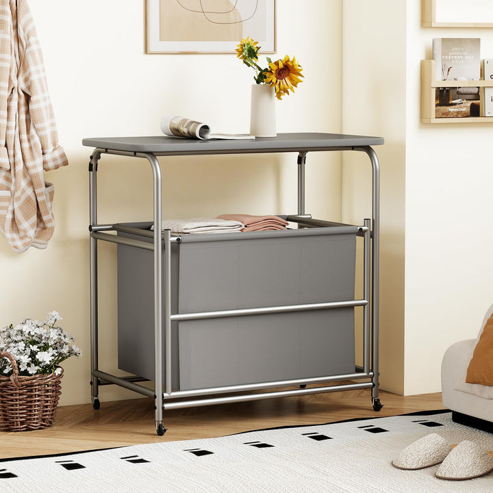 Giantex Laundry Sorter with Foldable Ironing Board 3 Section Tilt Out Laundry Hamper with Removable Bags