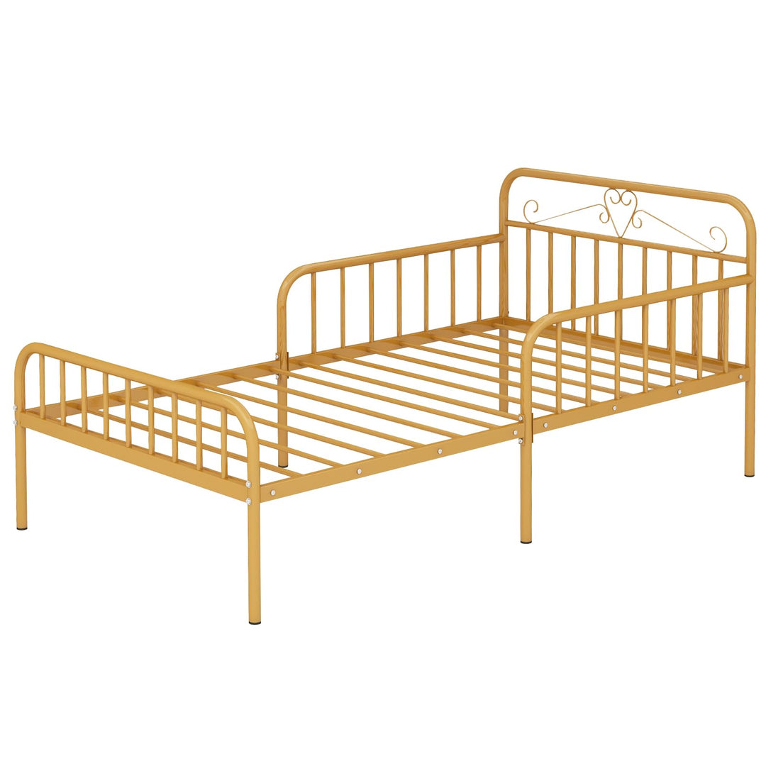 Giantex Metal Twin Bed Frames for Kids, Heavy Duty Metal Platform Bed Frame with Headboard &amp; Safety Guardrails