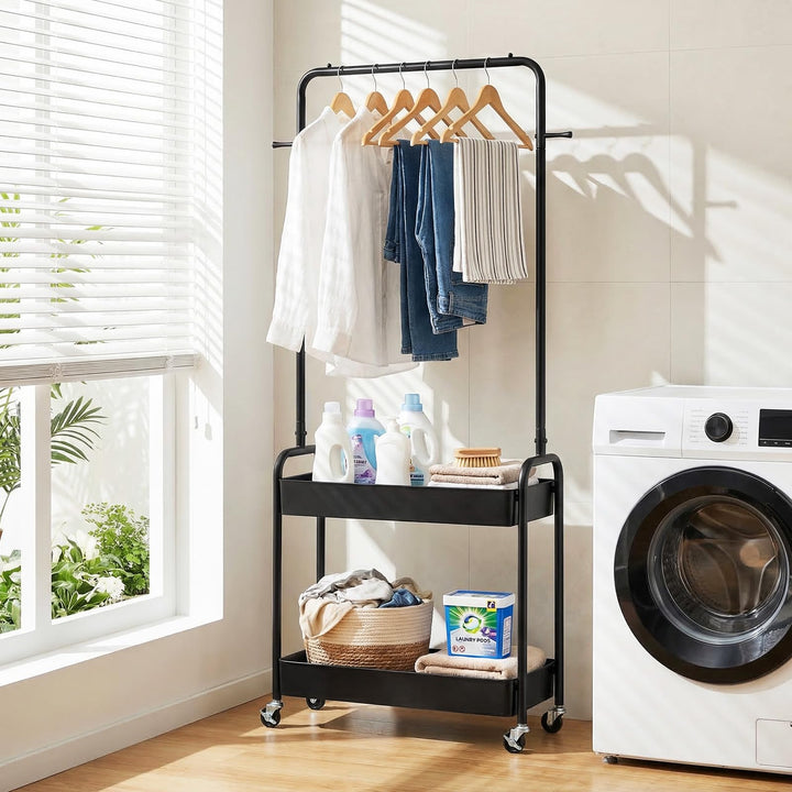 Giantex Heavy-Duty Rolling Clothes Rack with 2 Storage Baskets &amp; Side Hooks