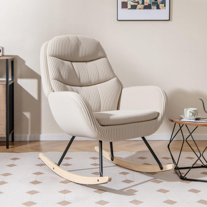 Giantex Upholstered Rocking Chair Nursery Glider Rocker with Padded Backrest and Seat