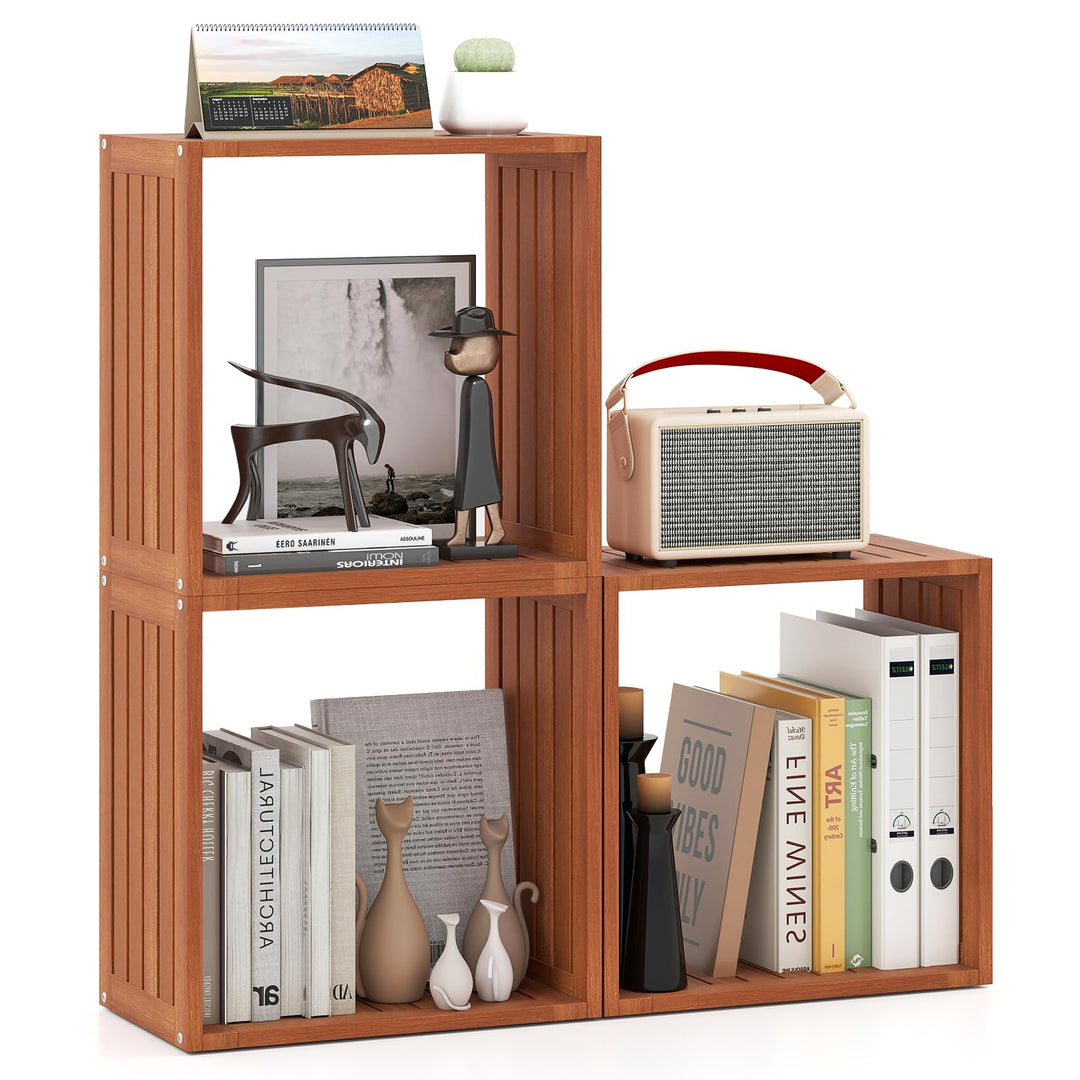 Giantex 3/6 Cube Bookcase Solid Wood Stacking Storage Organizers w/Open Slatted Design