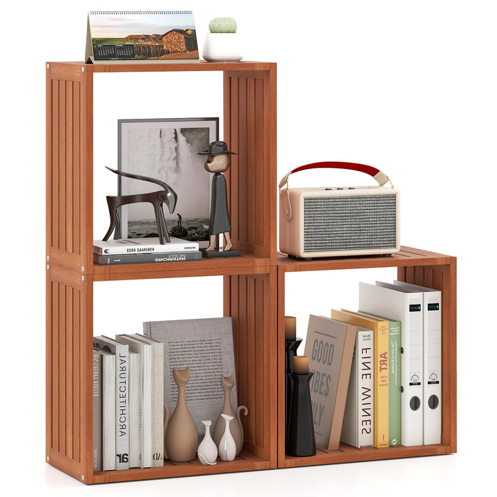 Giantex 3/6 Cube Bookcase Solid Wood Stacking Storage Organizers w/Open Slatted Design