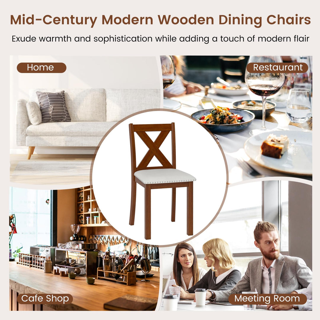 Giantex Wooden Dining Chair Set of 2/4 with Padded Seat and Curved Back