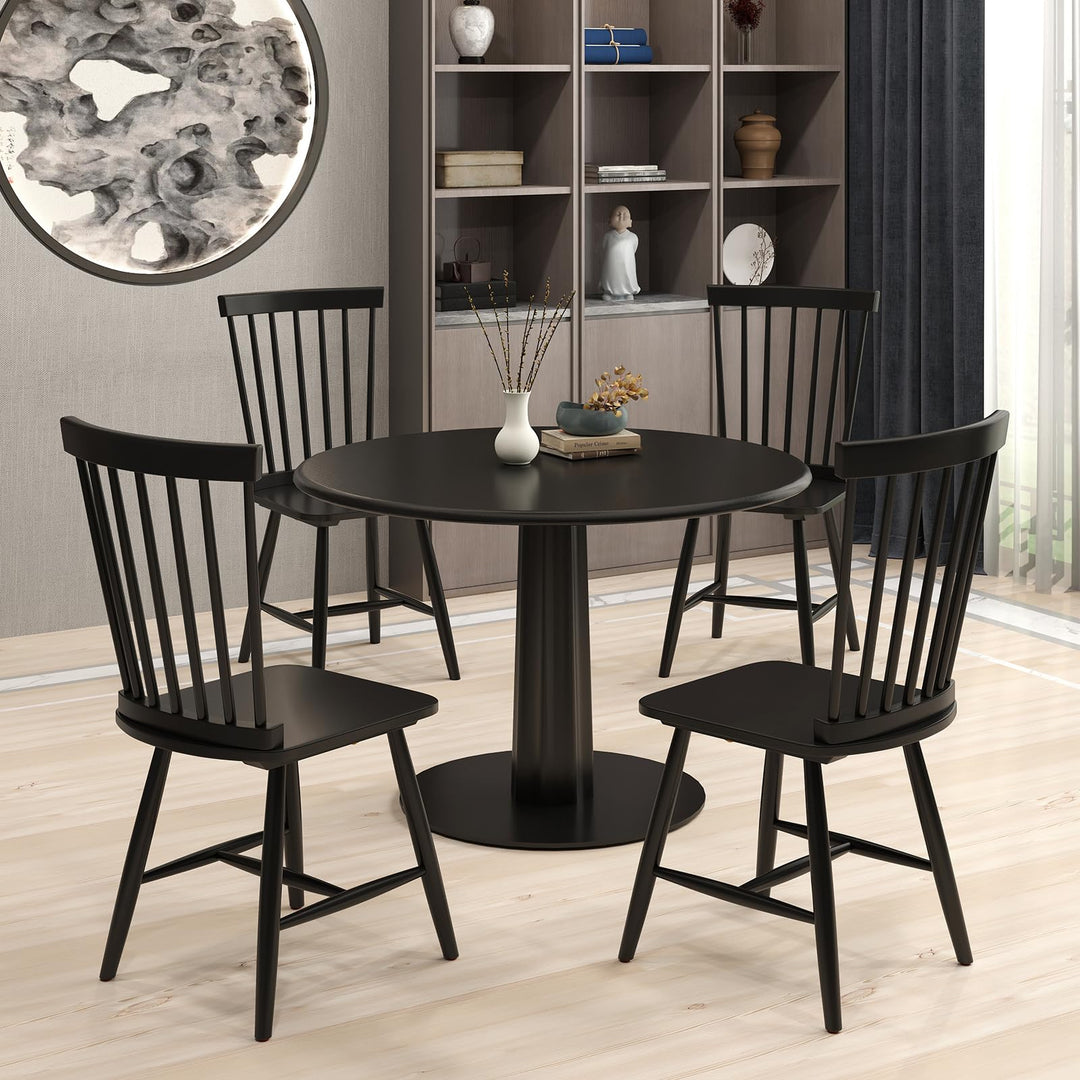 Giantex Windsor Dining Chairs Set of 2/4 Black, w/Wide Seat &amp; Spindle Back, Max Load 400 Lbs