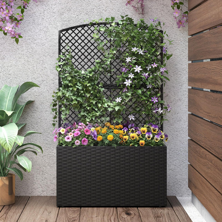 Giantex 49 inch Tall PE Rattan Raised Garden Bed with Trellis