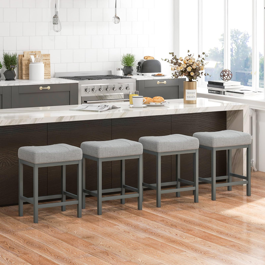 Giantex Counter Height Bar Stools Set of 2/4, 24.5" Backless Linen Fabric Bar Saddle Stools w/Solid Rubber Wood Frame &amp; Footrest