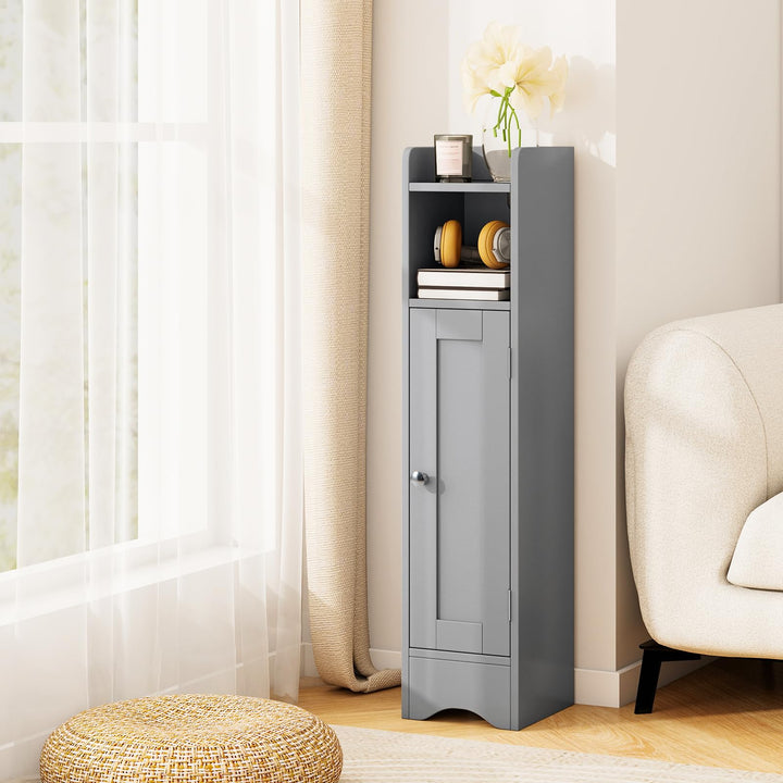 Giantex Small Bathroom Storage Cabinet Corner Floor Cabinet with Door &amp; Adjustable Shelves