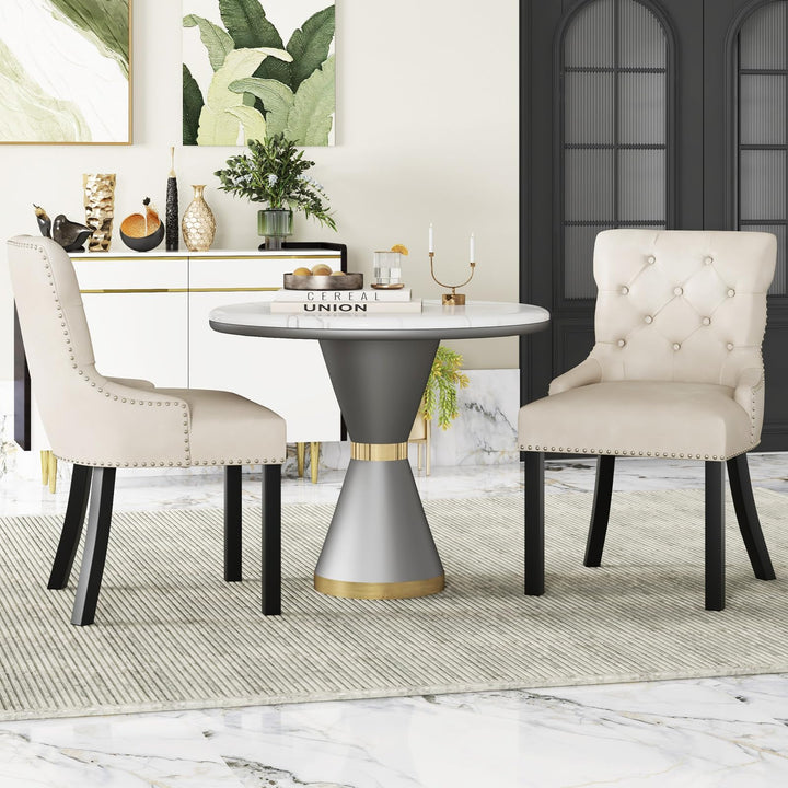Gianex Upholstered Dining Chairs Set, Wood Wingback Accent Chairs w/Rubber Wood Legs &amp; Nailhead Button Tufted Back