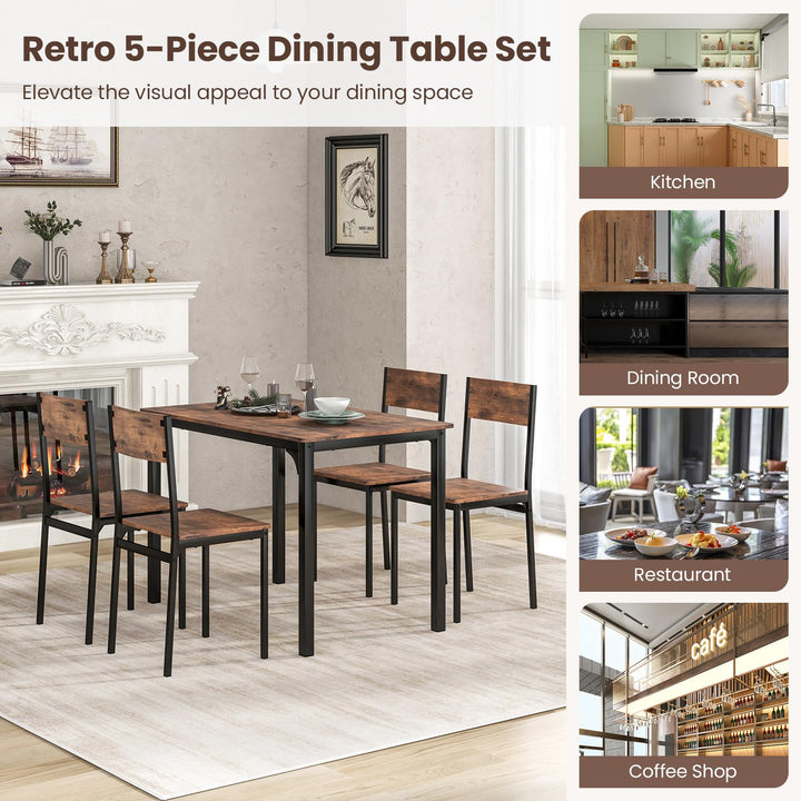 5 Piece Dining Table Set Industrial Style Kitchen Table and Chairs for 4-Rustic Brown