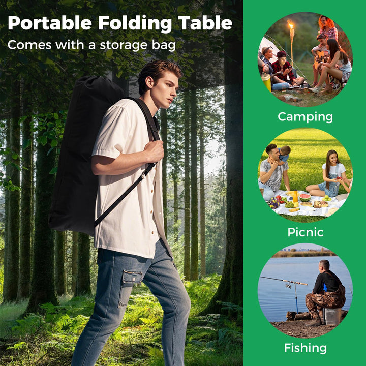 Giantex Folding Camping Table Portable Picnic Table w/Aluminum Roll-up Tabletop &amp; Mesh Basket