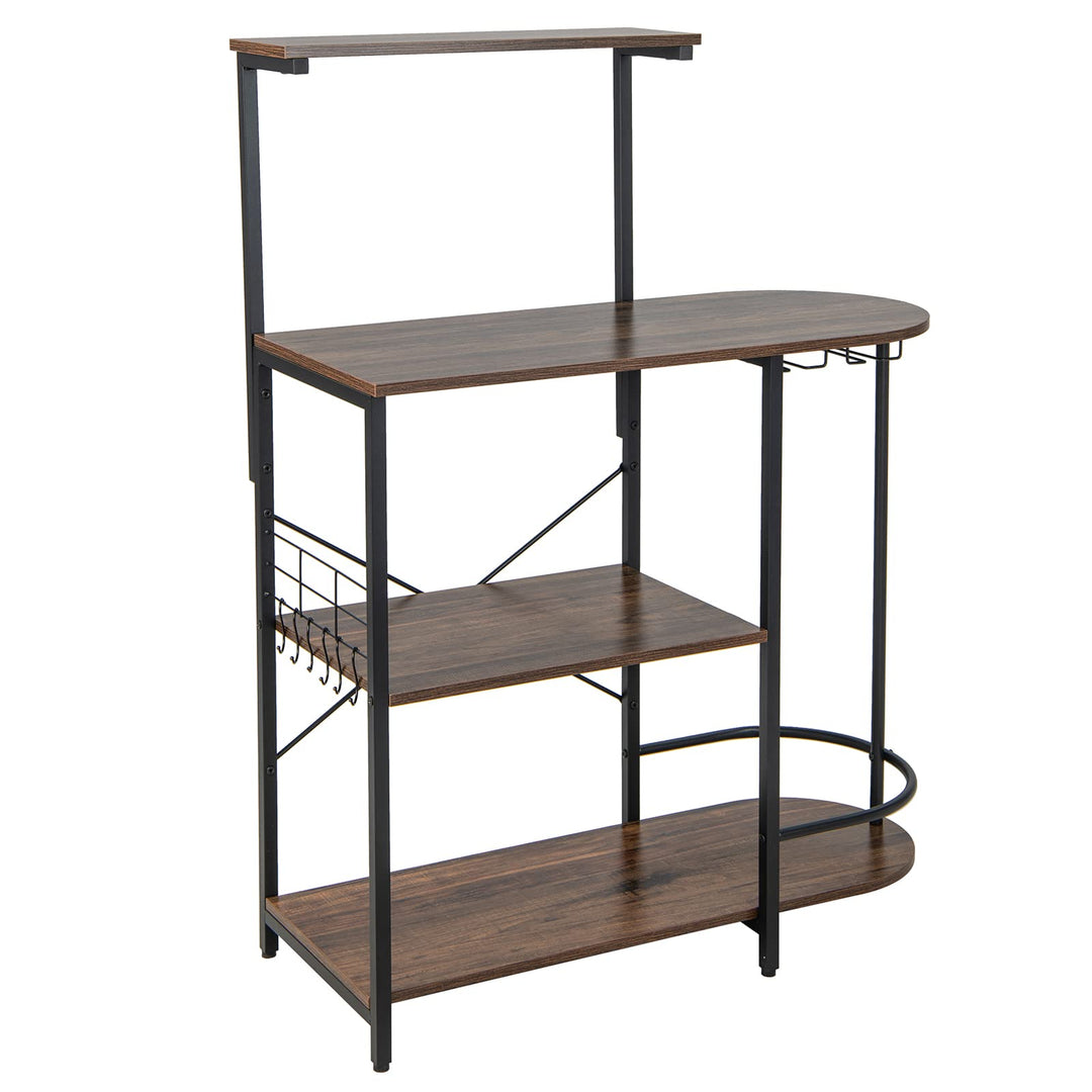 Giantex Kitchen Bakers Rack, 4-Tier Microwave Stand with 6 Hooks &amp; Stemware Racks (Rustic Brown)