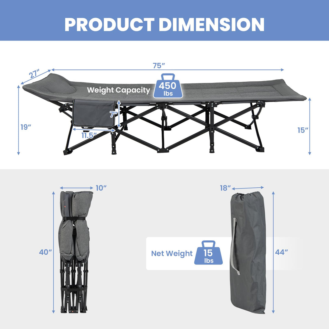 Giantex Folding Camping Cot for Adults - Sleeping Cot Bed with Carry Bag, Cushion &amp; Headrest, 10 Foots