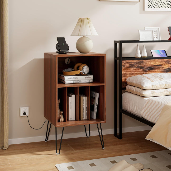 Giantex Record Player Stand with Charging Station Turntable Cabinet with Record Storage &amp; Metal Legs